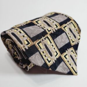 XMI Gray & Tan Geometric Pattern Men's Silk Neck Tie 55x3.75"